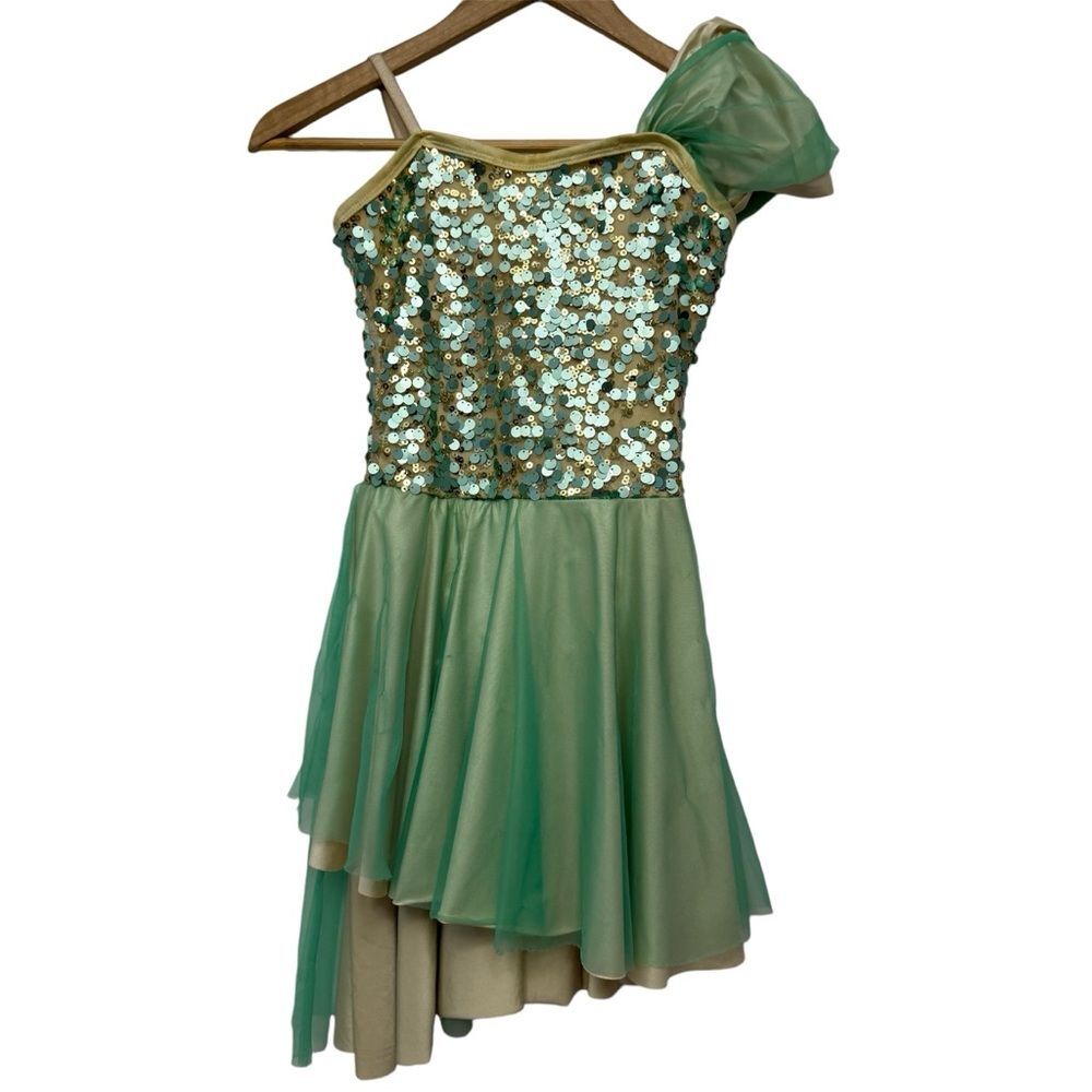 Dansco Mint Green and Gold Sequin Ballet Dance Costume size MC
